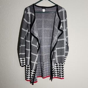 Venus Cardigan Sweater Plaid XS Black White Red